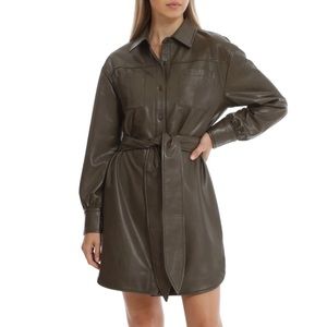 NWT Avec Les Filles Belted Faux Leather Dress Shirt